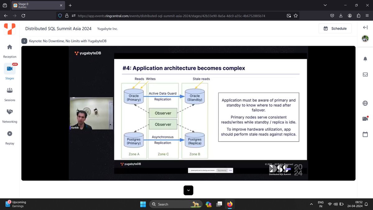 TheMrKumar's tweet image. Thrilled to be virtually participating in the DSS (Distributed SQL Summit) , Learning  so much from these informative sessions. 📈 @Yugabyte  #DataScience #SQLSummit  #DSSAsia24  #DistributedSQL