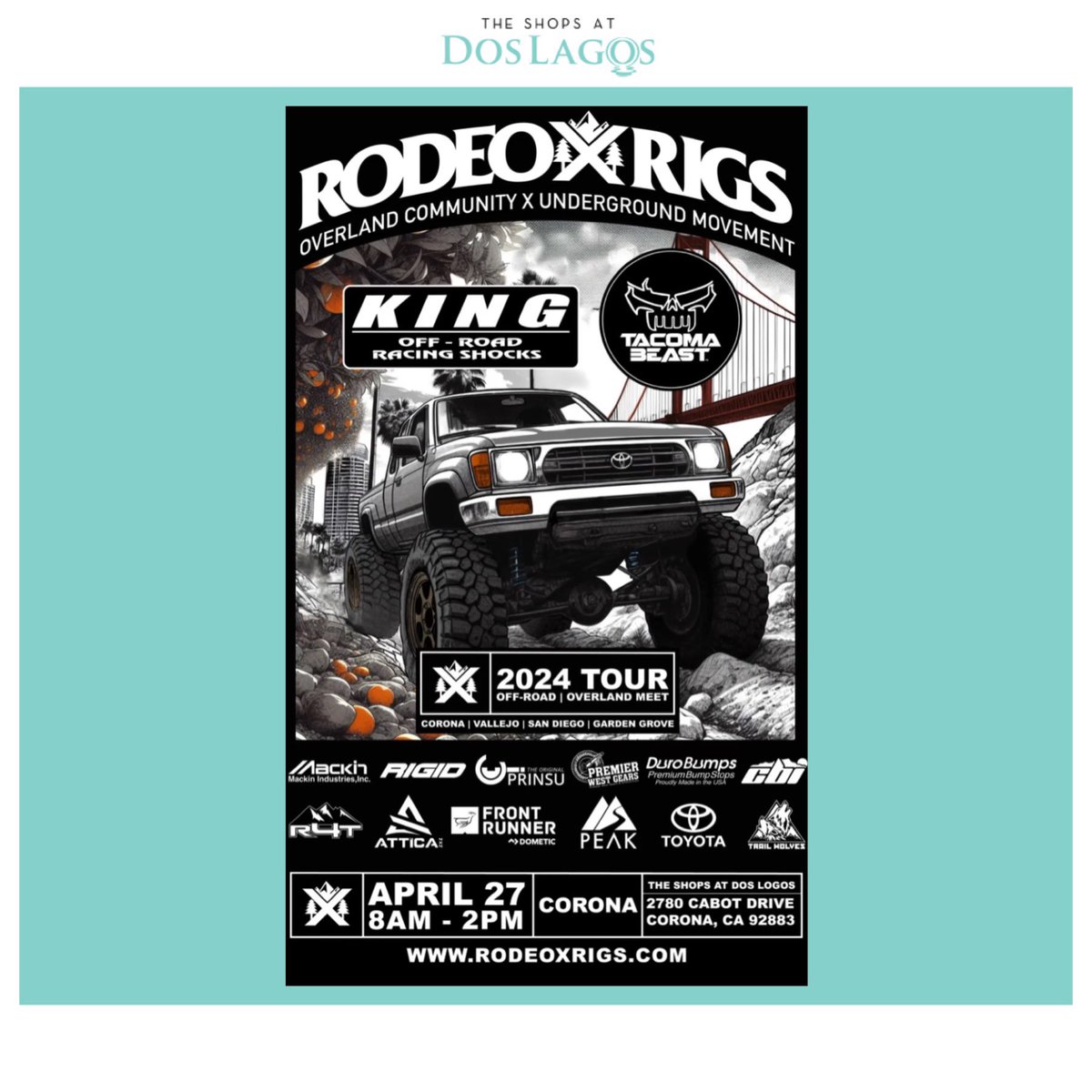 shopdoslagos's tweet photo. April 27th, @rodeoxrigs begins their Tour at Dos Lagos, Corona CA. Bring the family and make some memories while checking out some of the baddest rigs from 8am-2pm!

This event is to benefit the non-profit @leapspedstherapy at The Shops at Dos Lagos! https://t.co/juUIitRLhP