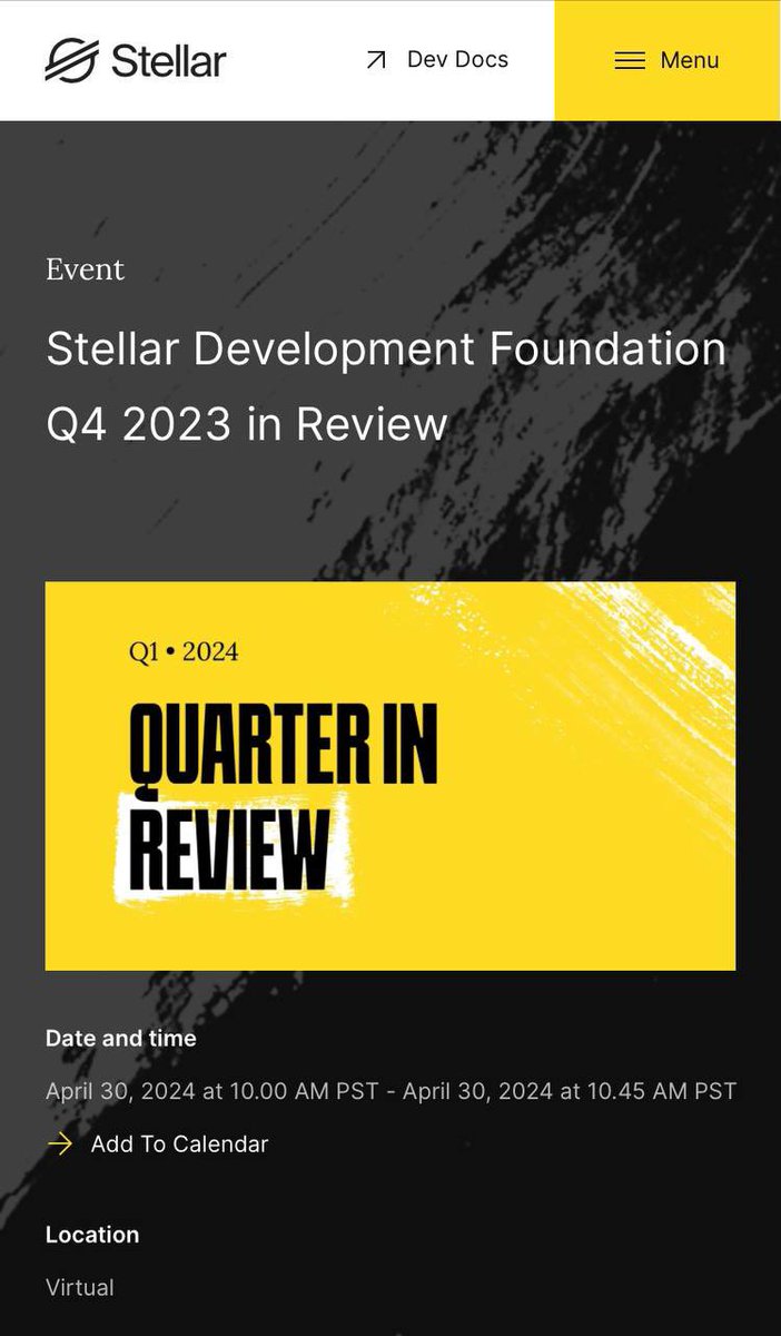 Tuesday April 30th. 'This call will be led by SDF’s CEO and Executive Director, Denelle Dixon, who will be joined by Justin Rice, VP of Ecosystem, and Jason Chlipala, Chief Business Officer, to cover strategic highlights and how the Stellar network has grown in Q1 2024.'