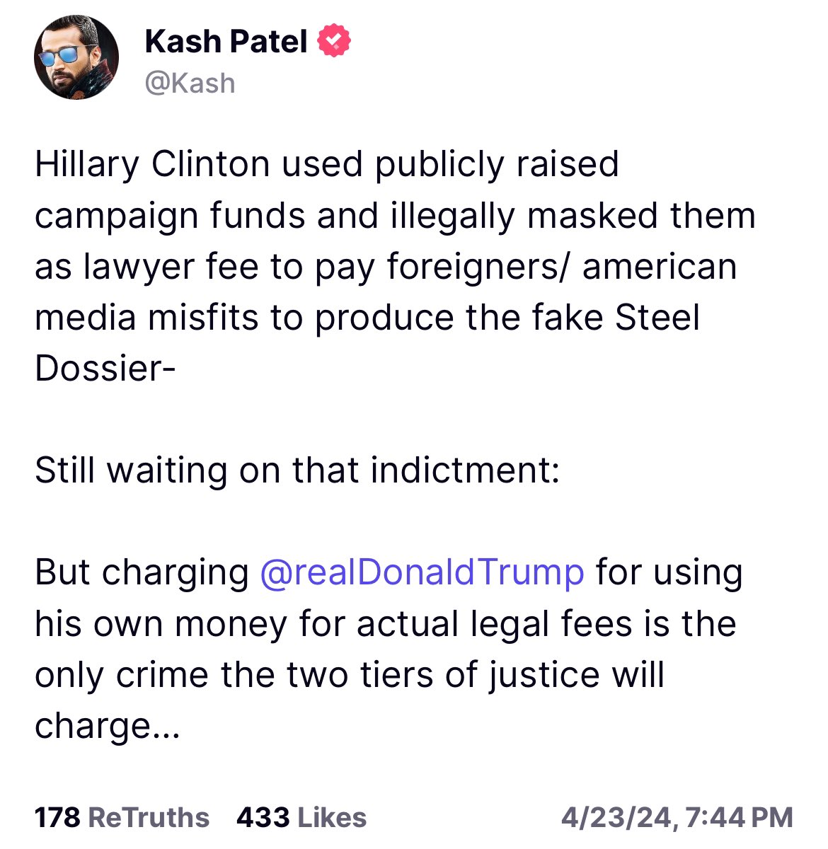 #KashPatel Knows all about the #FakeDossier #RussiaHoax He was #TheInvestigator for @DevinNunes Thanks, #Kash  ✌🏼🙏🏼❤️🇺🇸❤️🇺🇸🇺🇸❤️🇺🇸 #Trump2024