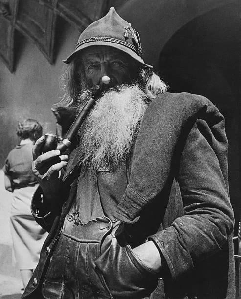 An elderly man in Innsbruck, Austria, circa 1975