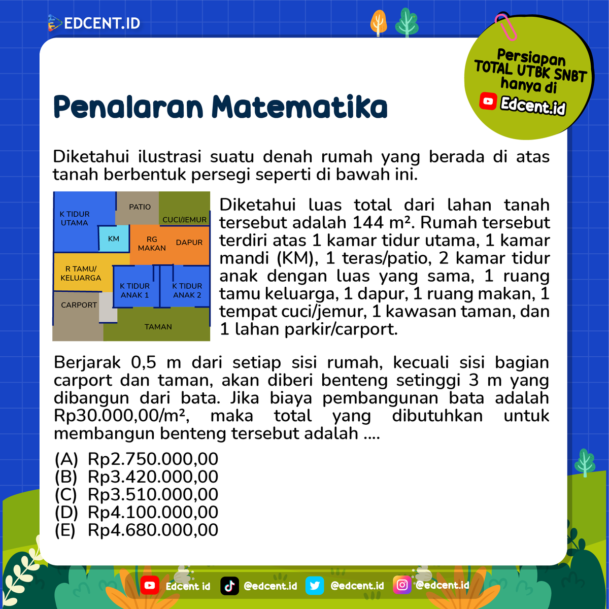 EdcentId's tweet photo. ⚡️LATIHAN SOAL PENALARAN MATEMATIKA UTBK ⚡️
Persiapan Ambis UTBK SNBT 2024
Yuk komentar isi jawabanmu!
Like & RT juga ya!
#studytwt #studyacc #ambisverse #soalsnbt #snbt2023 #snbt2024 #ambistwt #angkatan24 #gapyear #UTBK #utbk2024 #penalaranmatematika #tryoutsnbt #masukptn #pm https://t.co/YrAx9C3510