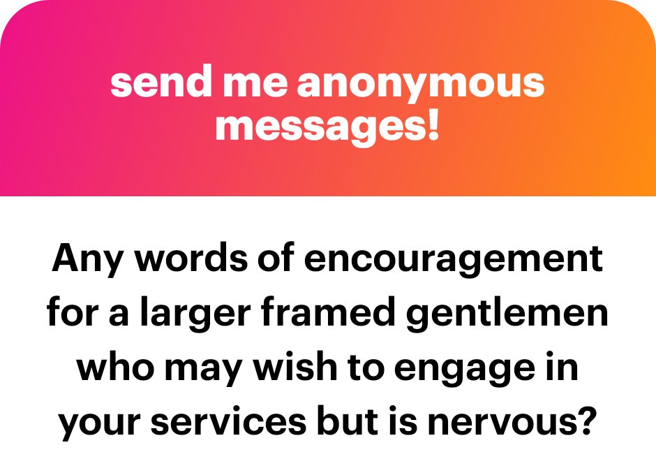 Do it! Do it! Some of my most beloved clients have larger bodies.  I hope time with me can help you feel more comfortable in your own skin. If you haven't already, I'd also recommend engaging with some anti-fatphobia writers. I really like <a href="/yrfatfriend/">Aubrey Gordon isn’t here</a>'s podcast and books.