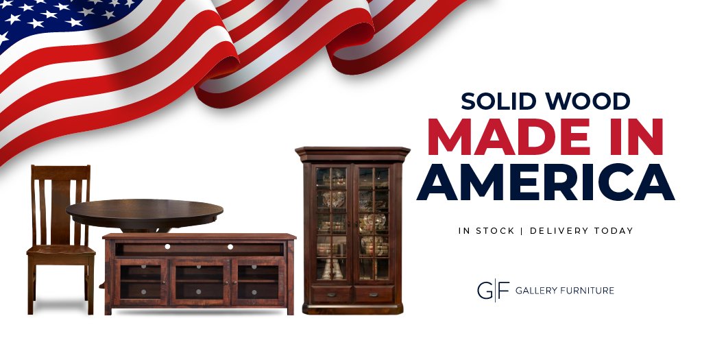 Elevate your space with the timeless charm of solid wood, Made in America furniture from Gallery Furniture! Celebrate craftsmanship and savings during the 43rd Anniversary Super Sale at galleryfurniture.biz/3vo8oCl. Dive into American elegance TODAY!