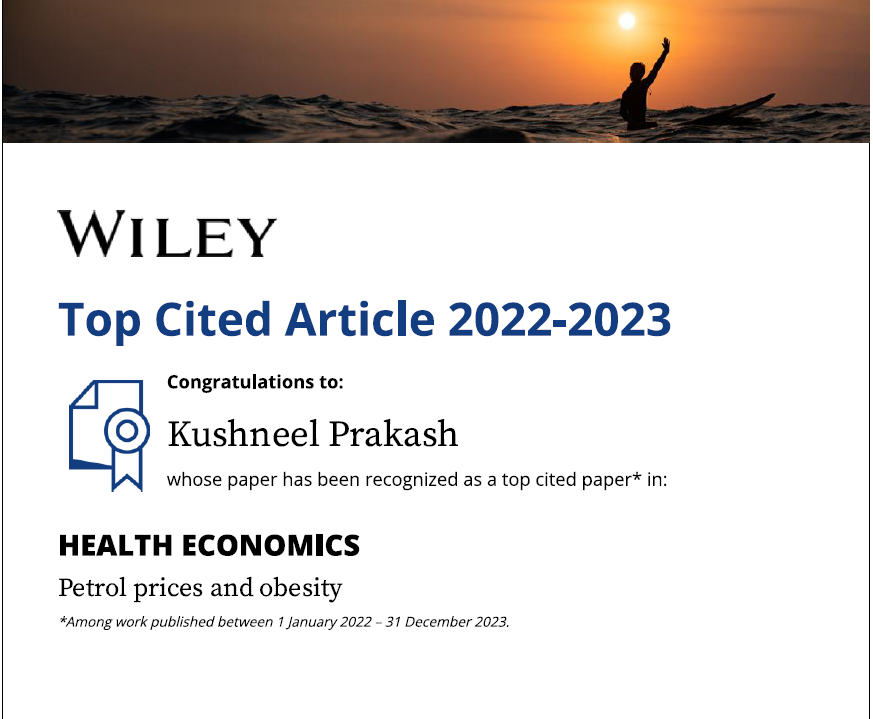 What a pleasant surprise! My article published in Health Economics [ABDC: A*] received enough citations to be in Wiley Publishers #TopCitedArticle for 2022-2023. co-authored with fantastic @Sefa_Kwami and Russell Smyth. For a refresher, click: onlinelibrary.wiley.com/doi/10.1002/he…