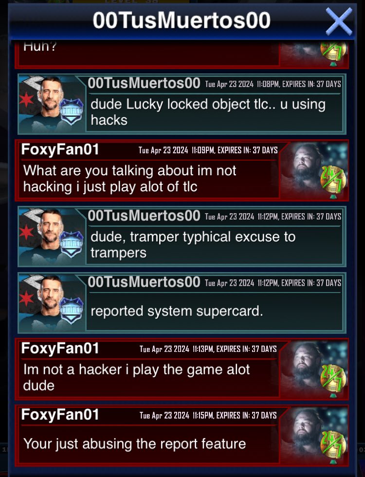FoxyFan011's tweet photo. @WWESuperCard  this person is abusing the report feature cause they lost tlc against me and it’s annoying https://t.co/hFUgrV9vx6