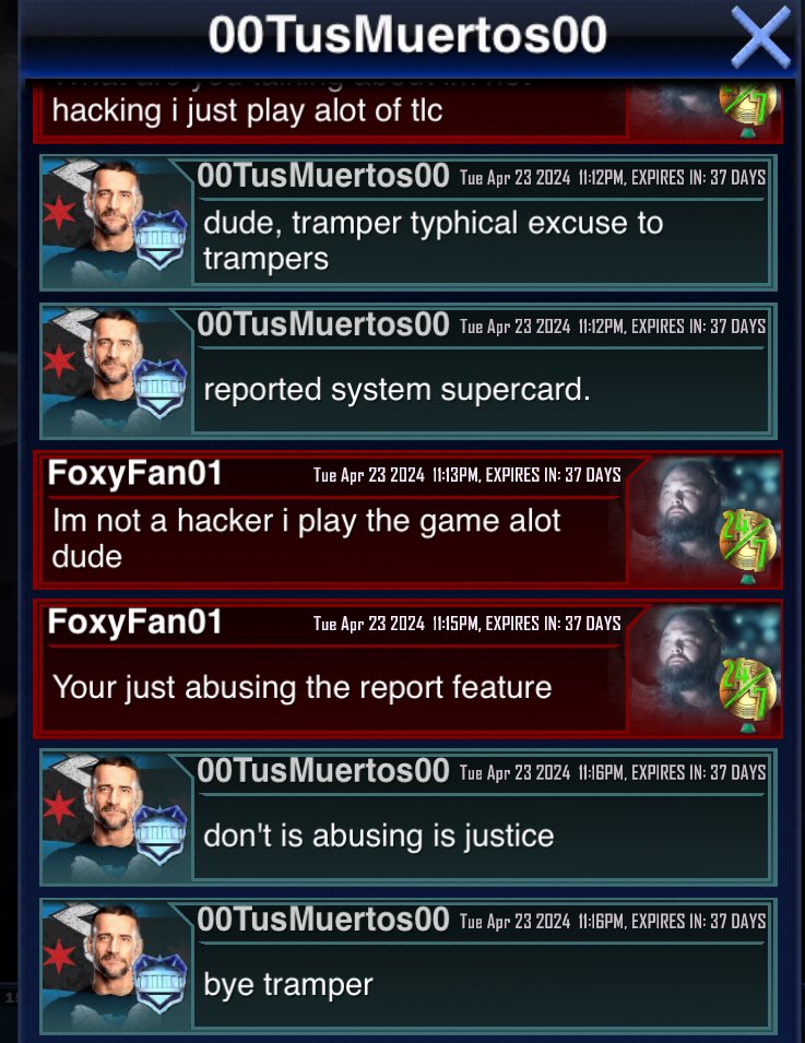 FoxyFan011's tweet photo. @WWESuperCard  this person is abusing the report feature cause they lost tlc against me and it’s annoying https://t.co/hFUgrV9vx6