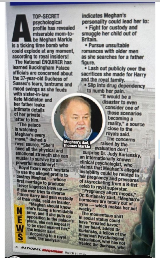 The palace rewarded him with nasty leaks about Meghan’s mental health in March 2019. Meghan was heavily pregnant with Harry’s first child, but they were briefing against her... March 2019 generated the nastiest articles I had ever read about a pregnant woman.