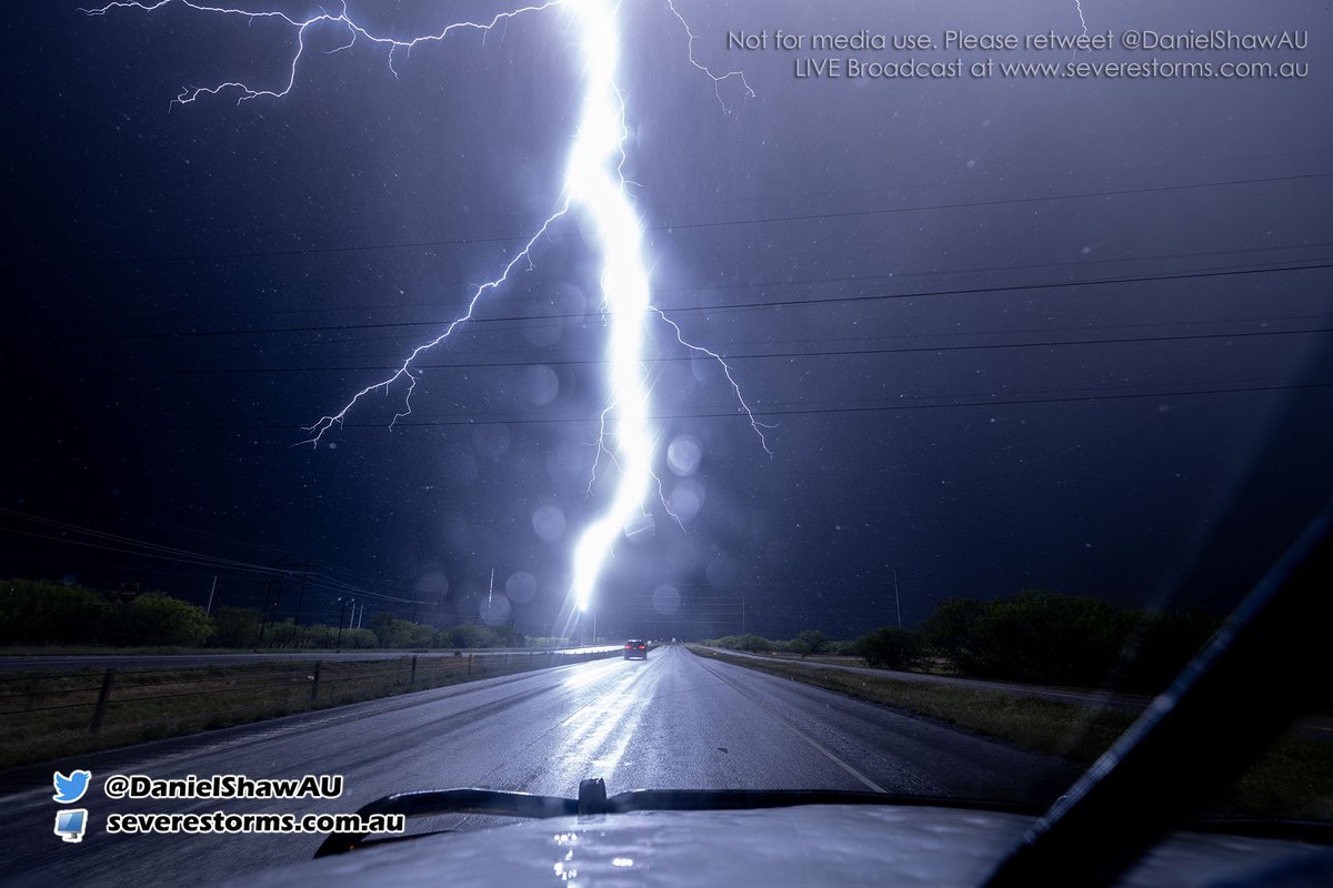 The rare and incredible moment a huge cloud to ground lightning bolt is captured at close range in perfect frame, focus and exposure whilst driving down Interstate 20 near Sweetwater Texas a short time ago. What an incredible live stream today. Join us via Patreon at