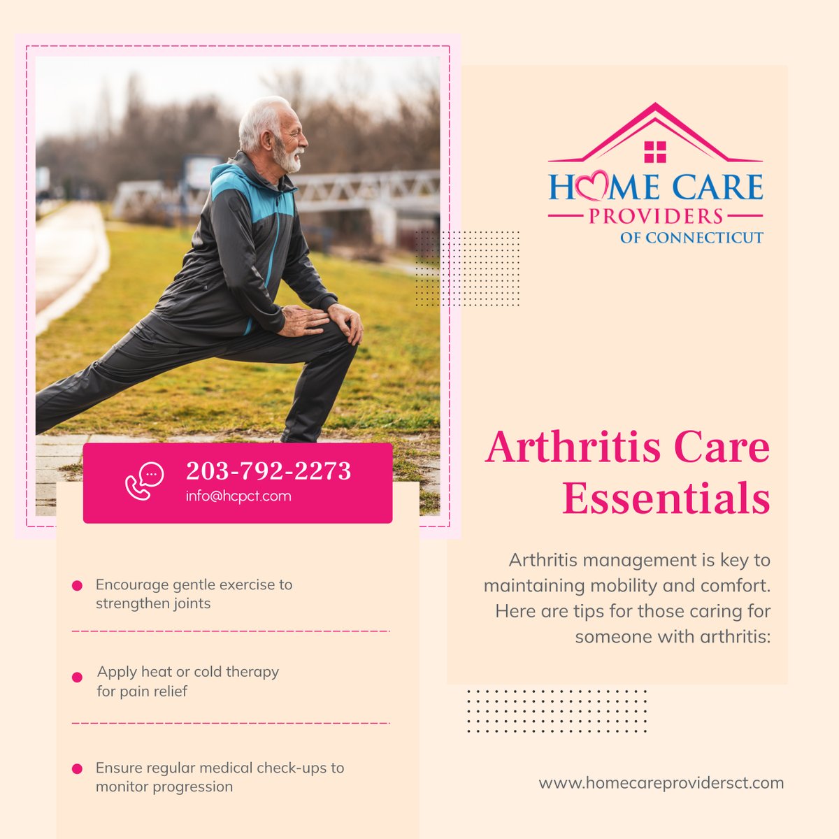 Living with arthritis doesn't have to be about limitations. Exercise, temperature therapy, and ongoing medical advice can transform daily life. 

#BethelCT #HomeCare #ArthritisCare #PainManagement #JointHealth