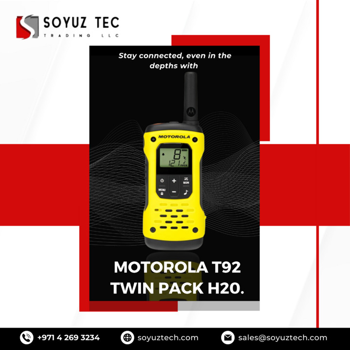 Stay dry, stay connected with Motorola T92 Twin Pack H20. Make a splash! 

Shop now at : soyuztech.com/product/motoro…
.
.
#soyuztechtrading #waterprooftech #stayconnected  #tech #innovation  #gadgets #electronics
