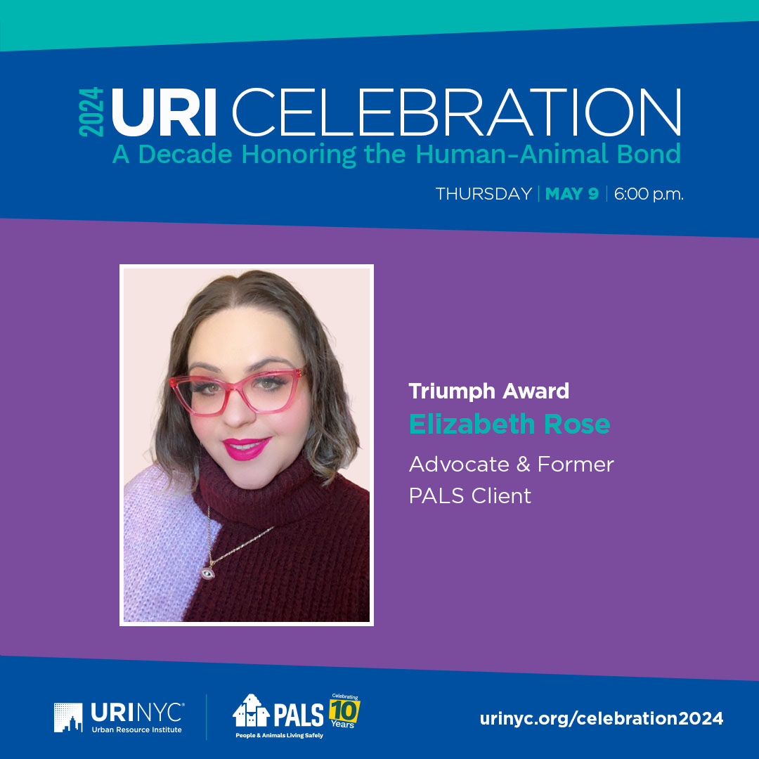 Honoring Elizabeth Rose, as the Triumph Award recipient. She found solace through our PALS program after escaping abuse w/ her daughter & cat. Join us in recognizing her resilience and courage, while commemorating #PALS10Anniversary at #URICelebration2024: bit.ly/46VoLmw