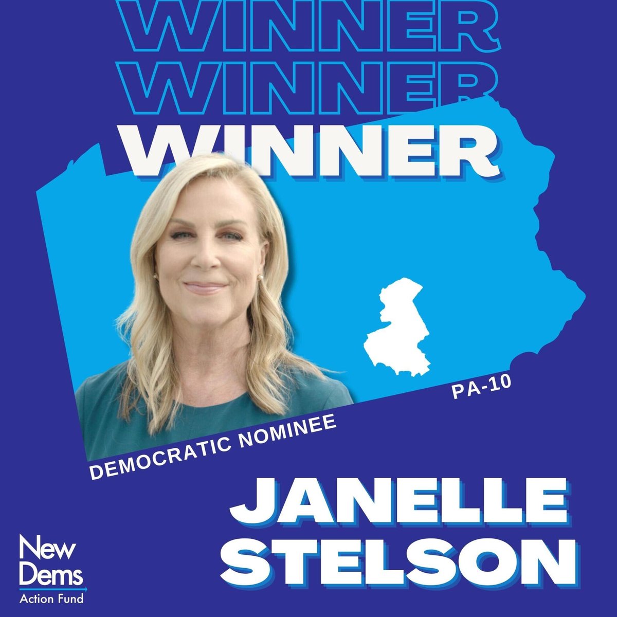 Congratulations to NewDem candidate @JanelleStelson for winning a crowded primary in #PA10! Janelle is the candidate best positioned to take on GOP extremist Rep. Scott Perry in November. Let’s flip this seat!
