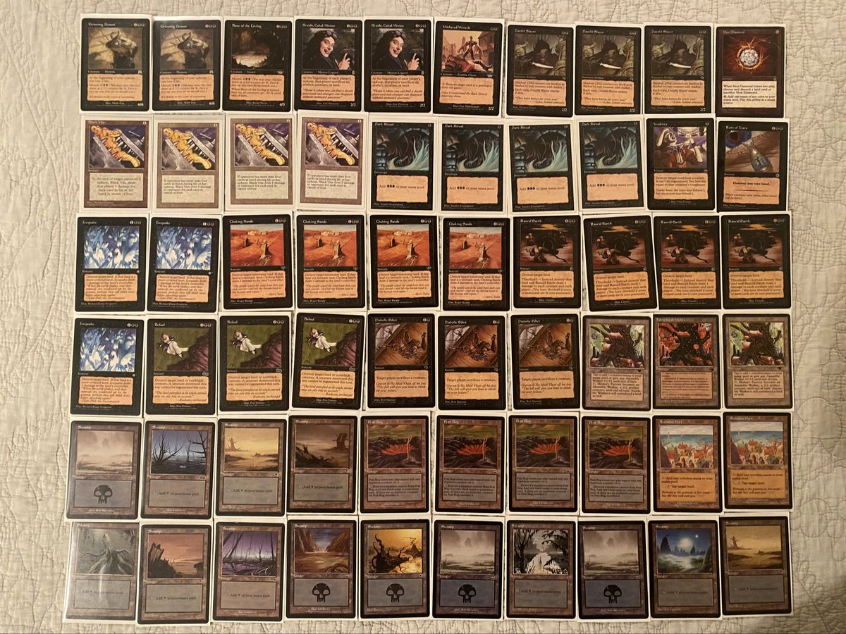 stonerainguy's tweet photo. Couple changes and upgrades. Still thinking about taking @Heavy_Plays advice on the charcoal diamonds ๐ง need to play test more. #blackponza #premodernmtg #mtg #deckpics #oldframes #blackmagic #fuckyourlands https://t.co/xbtgoeyBNQ