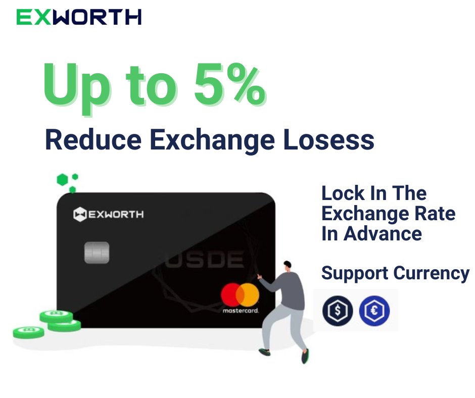 Reducing card exchange losess up to 5%🚀
Businesses and individuals engaged in #international trade can improve profitability by preserving the value of #funds exchanged.#Exworth Multicurrency #Card offers you a better chance to enhance profitability and reduce cost.
#Crypto #BTC