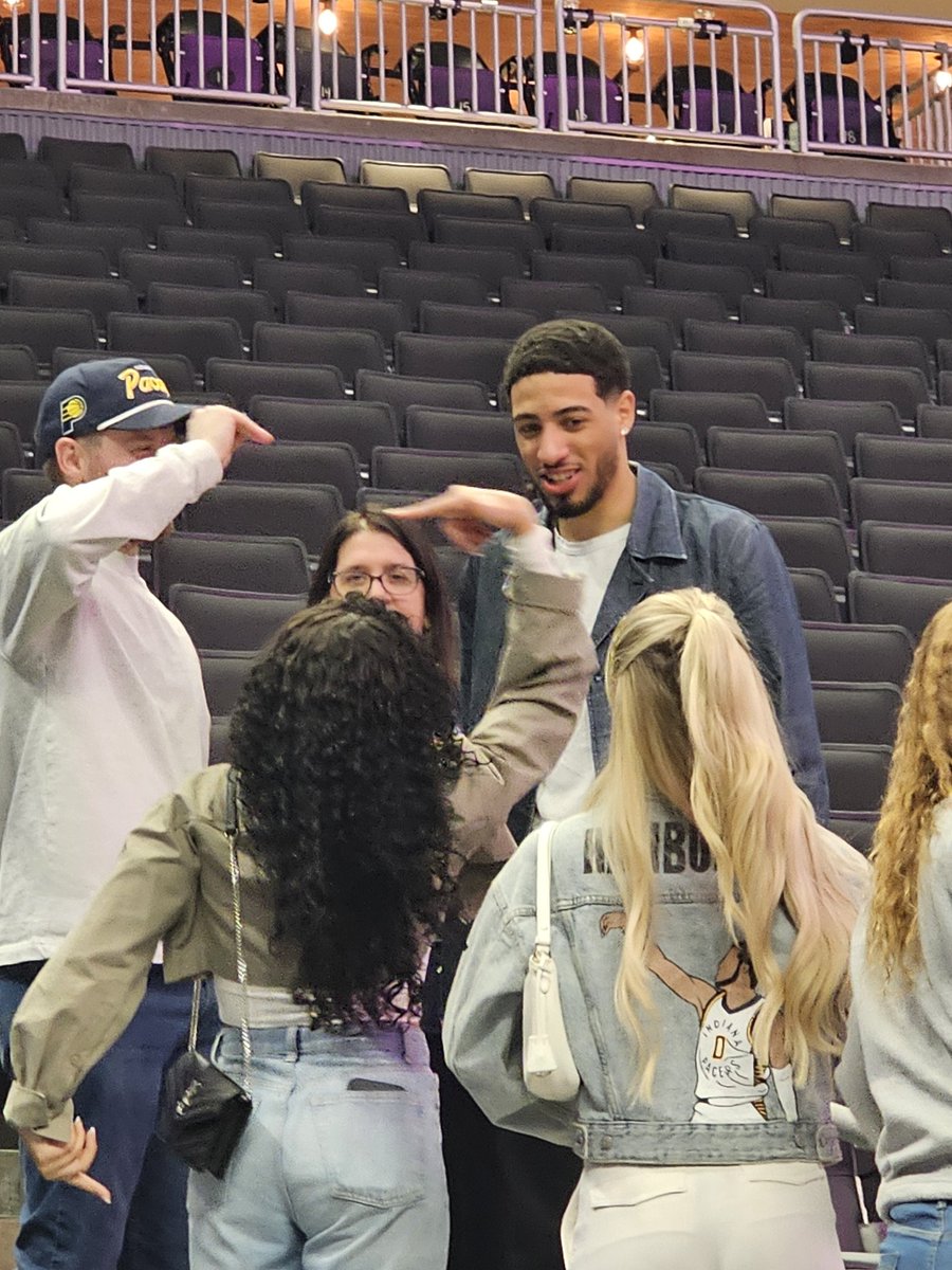 Tyrese Haliburton with family and friends after their win over the Bucks in 
 Game 2