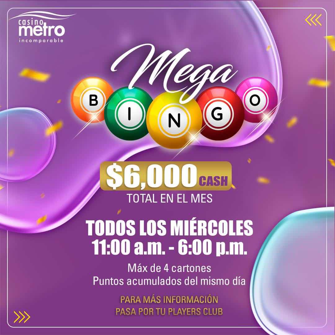 ¡MEGA BINGO! en Casino Metro 💵 $6,000 CASH, total en el mes. 🙌 #CasinoMetro #MetroLounge #Casinos #PuertoRico #DescubreTuIsla #Viajes #Travel #Turismo #Vacaciones #Musica #Bar #HappyHour #Bingo #MegaBingo