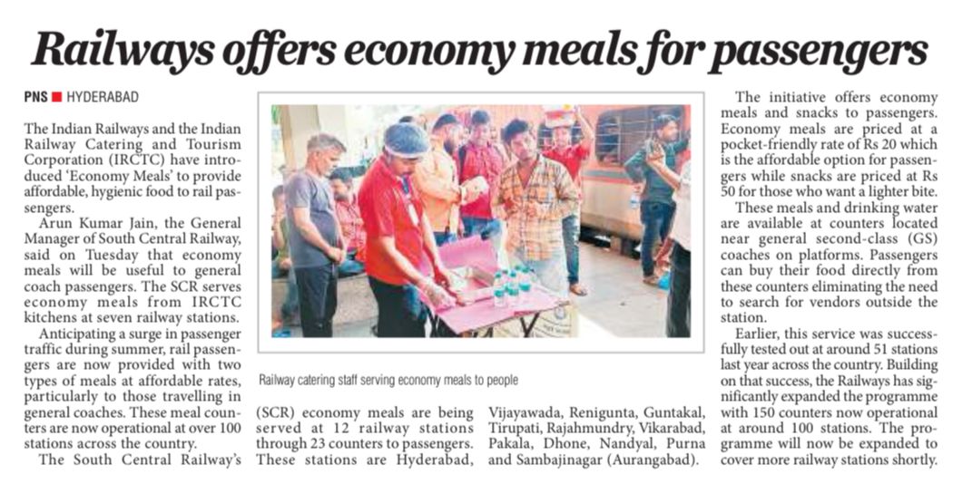 Railways offers economy meals for passengers