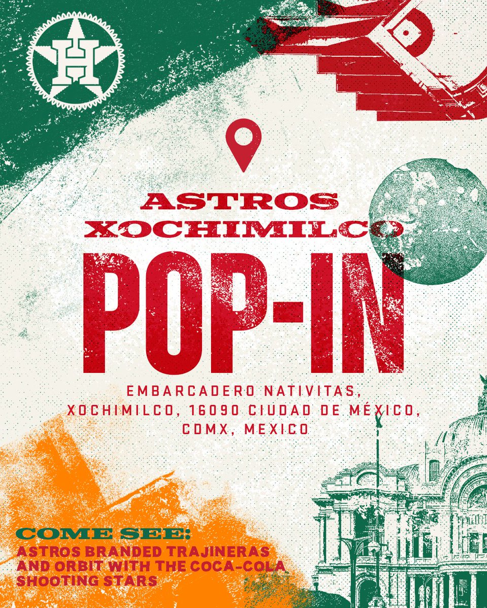 It all starts tomorrow in Mexico City! Start the day off at Xochimilco and come hang out with the Coca-Cola Shooting Stars and Orbit. Enjoy Astros branded Trajineras all day from 10am-11pm!