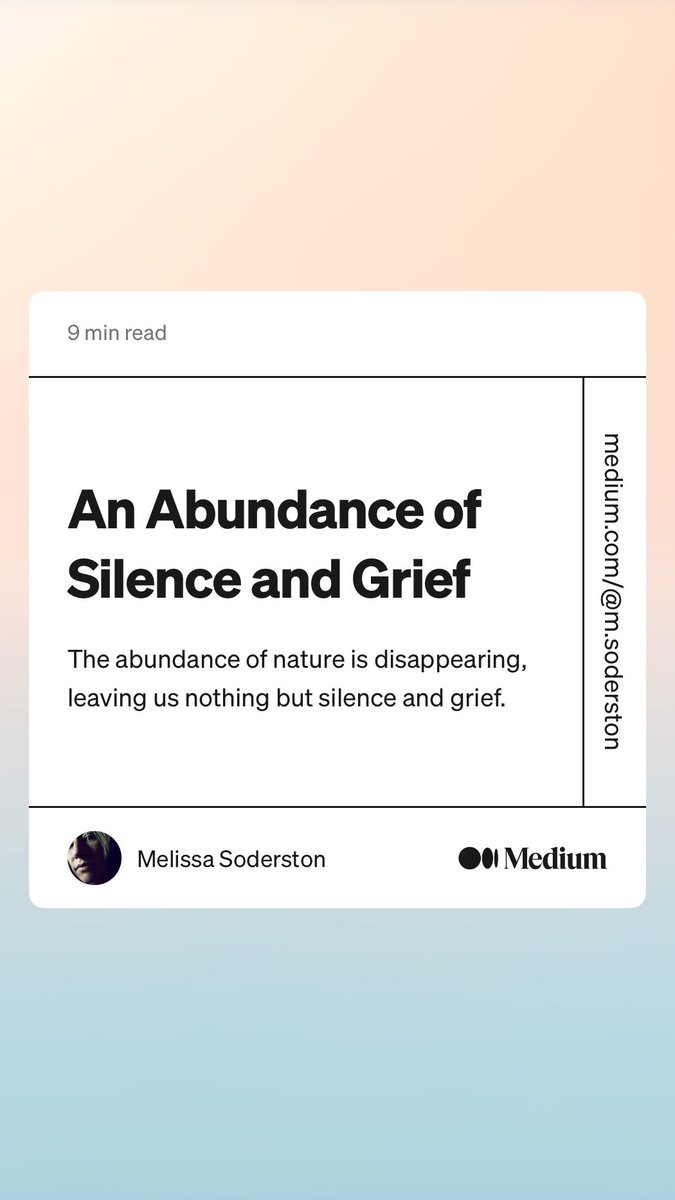 As we continue to destroy and subjugate the #Earth, we are left with an abundance of #silence and #grief. My latest. #biodiversity #ClimateCrisis #loss #NatureWriting
medium.com/the-environmen…