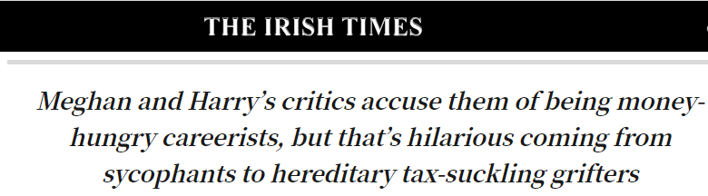 Why not get hungry for money?

With no free house anywhere in the world, no Frogmore, had to pay for Montecito Palace, pay staff and security, in fact just like any normal person lives, not grifting like the family members, why shouldn't HarryMeghan be on the lookout for money?