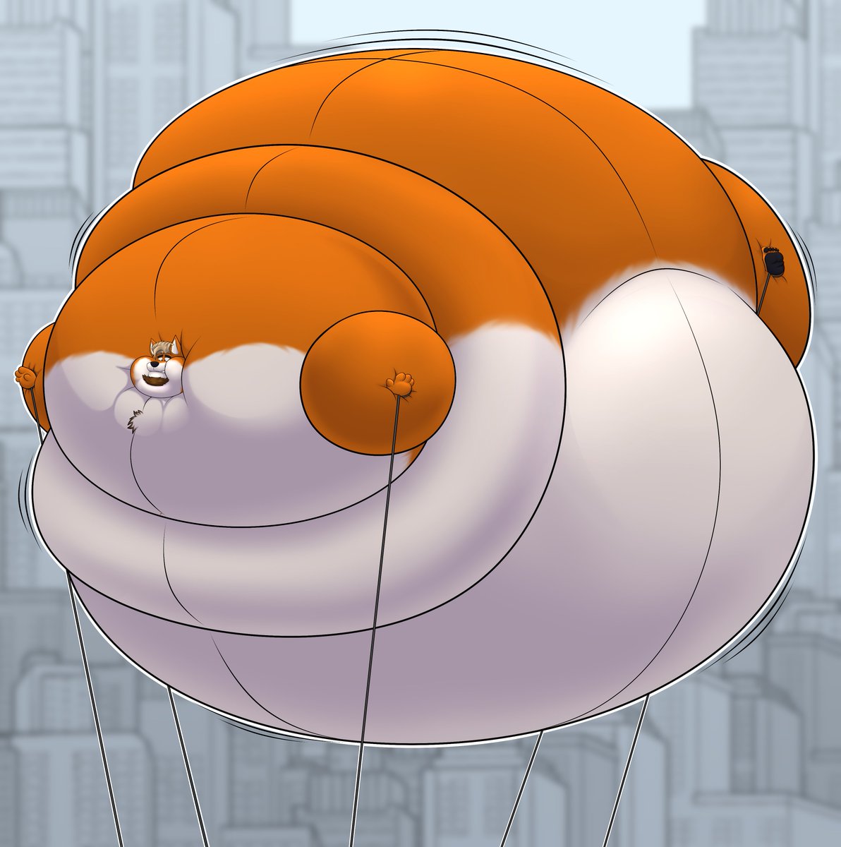 'Hey!, Careful down there! Can't you all at least try to get my good side?' Seeing as the parade's in town, Conner couldn't resist joining as a blimp for the day! YCH by the amazing @EddieFragoso, thank you so much! 🧡:3
