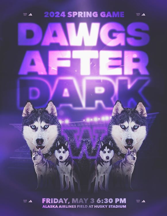 Spring Football at night 
under the bright lights 
in ten days, hold tight
🐶💡 
#huskytwitter #DawgBall #DawgPound 
#gohuskies @UW @UW_Football 

May 3rd at Husky Stadium