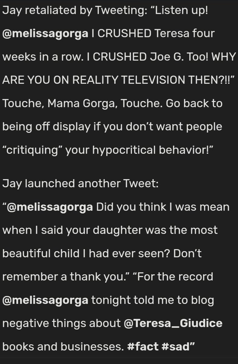 Oh wait let's not forget jay Mohr had said about Melissa Gorga back in the day exposing her motives. Her M.O has always been to claim victim and make others do her dirty work. Just ask Danielle Staub or even her ex BFF Jan. #RHONJ