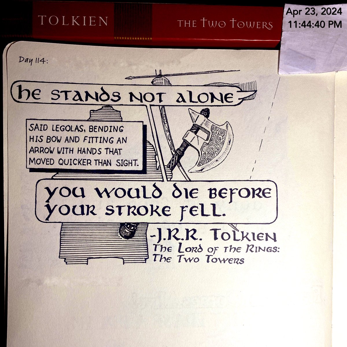 The ultimate demonstration of friendship. Legolas would be cut down as soon as he let fly. But that doesn't come into it. #Motivate365 #TolkienTuesday #JRRTolkien #Friendship