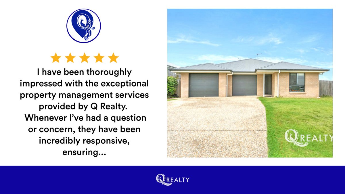 Our latest RateMyAgent review in Collingwood Park

Thank you for the kind words!  
#qrealtyaus #testimonial #movingin #leased #propertymanagementbrisbane #propertymanager #brisbaneinvestment
rma.reviews/Xj0qD1t8JMQg