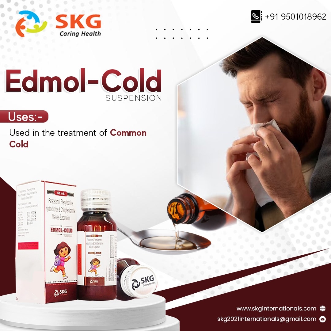 Edmol-Cold Suspension
Uses
Used in the treatment of Common Cold
For More info:
Visit: skginternationals.com
Please call us at +91 9501018962
Email at: skg2021internationals@gmail.com
#Bestpharmaproducts #Qualityproducts #Pharmafranchise #Monopolyrights #PCD