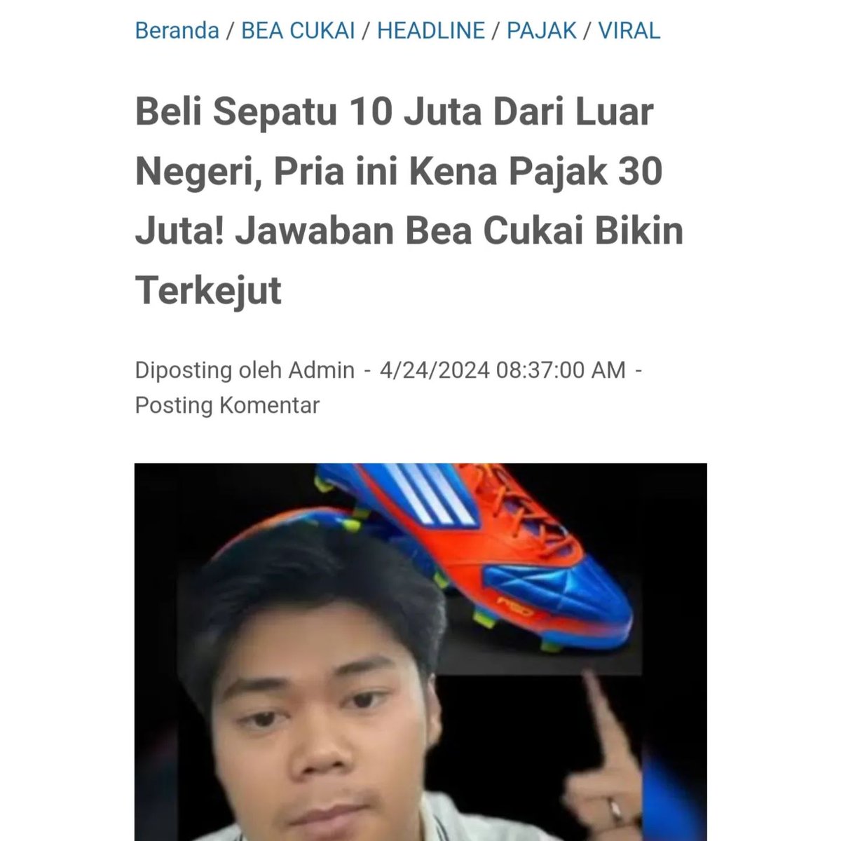 ngopipanas's tweet photo. Beli Sepatu 10 Juta Dari Luar Negeri, Pria ini Kena Pajak 30 Juta! Jawaban Bea Cukai Bikin Terkejut
-A Thread- https://t.co/PoOkmbh2Yz