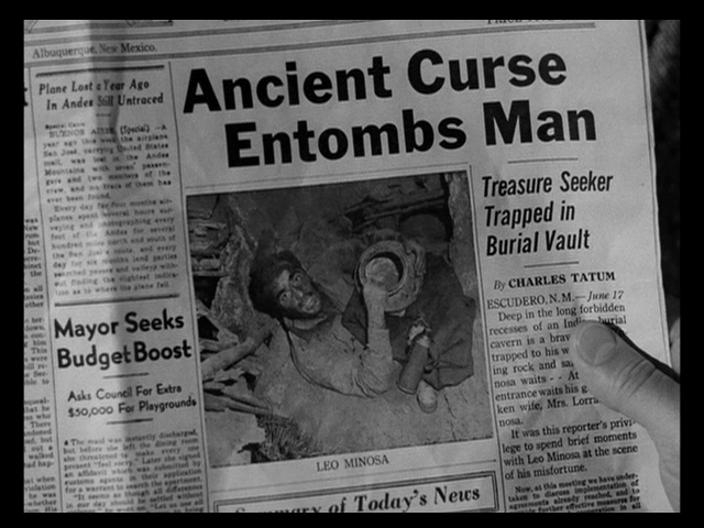 #映画の中のかわいそうな人
地獄の英雄
落盤事故を、もっと世間の注目を集めるニュースにしたい新聞記者の思惑のために、わざと救出を遅らされたおじさん。
コメディを撮る前のビリーワイルダー作品は悲惨な話しが多い