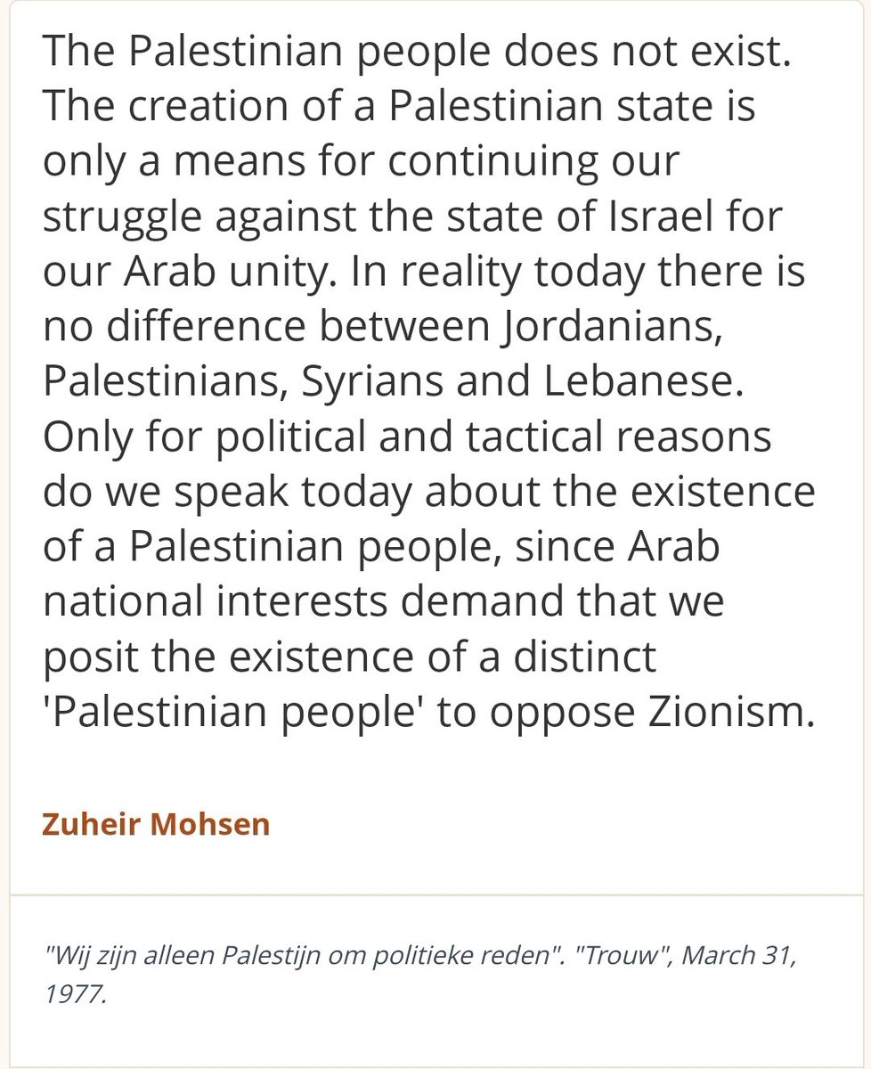 Yeah, anyways, 'Palestine' is a non-existent spook of the long-dead Soviet Union. The PLO had more honesty about what they truly were than you college-broken tankies scum, as one of their leaders Zuheir Mohsen said THIS in 1977. Besides, the only ones acting like Hitler are YOU…