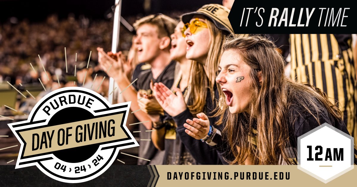 📣 It’s rally time 📣 #PurdueDayofGiving starts now! Let’s show the world what’s possible when #Boilermakers rally together for Purdue. Make your gift at purdue.university/dayofgiving.

P.S. All hourly challenges and winners will be announced here and on our website!