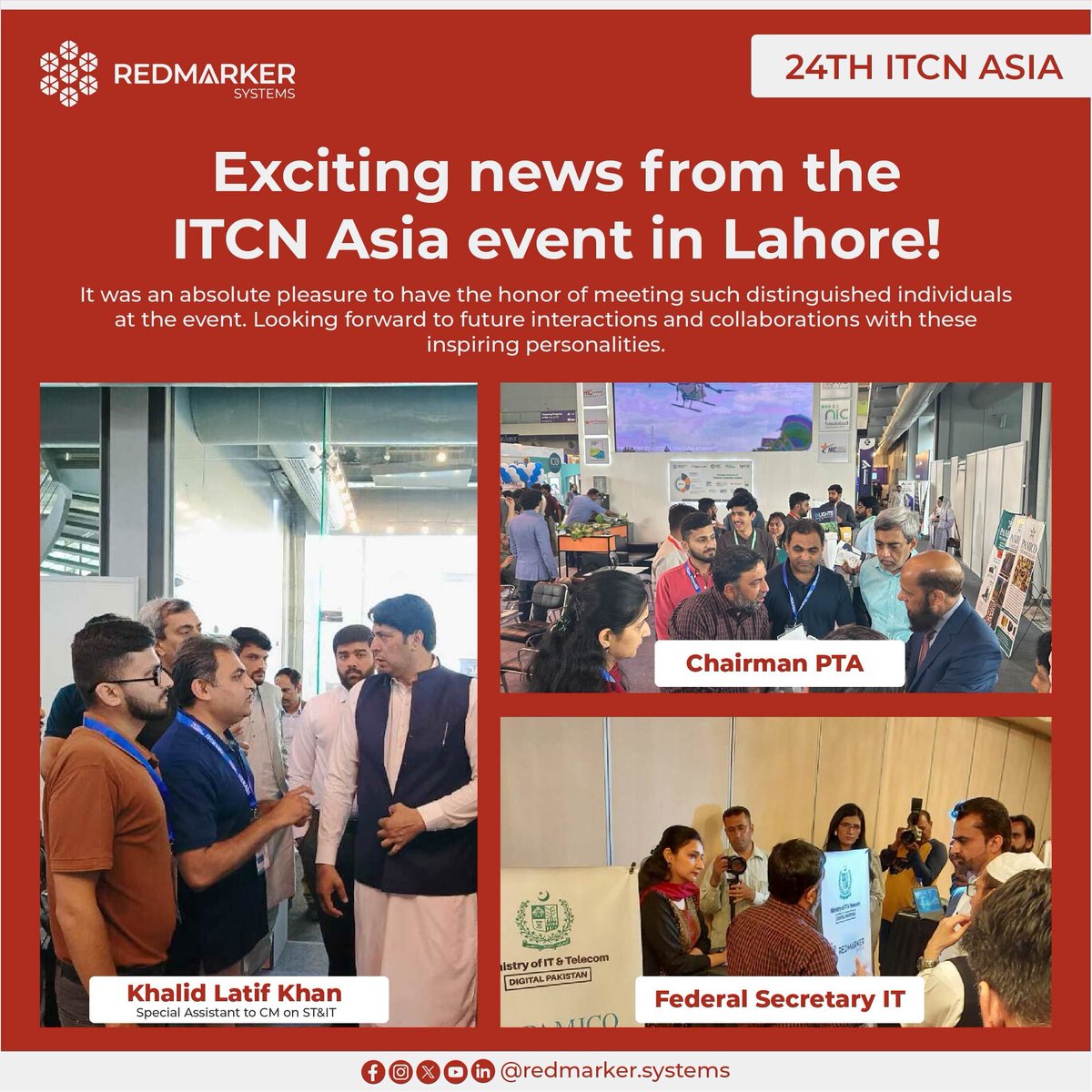 redmarkersystem's tweet image. Exciting updates from ITCN Asia Lahore!

Thrilled to have crossed paths with some remarkable leaders at the event:

👤 Maj General (R) Hafeez Ur Rehman HI (M)
Chairman, Pakistan Telecommunication Authority (PTA)

#ITCNAsia #LahoreEvent #RedMarkerSystems