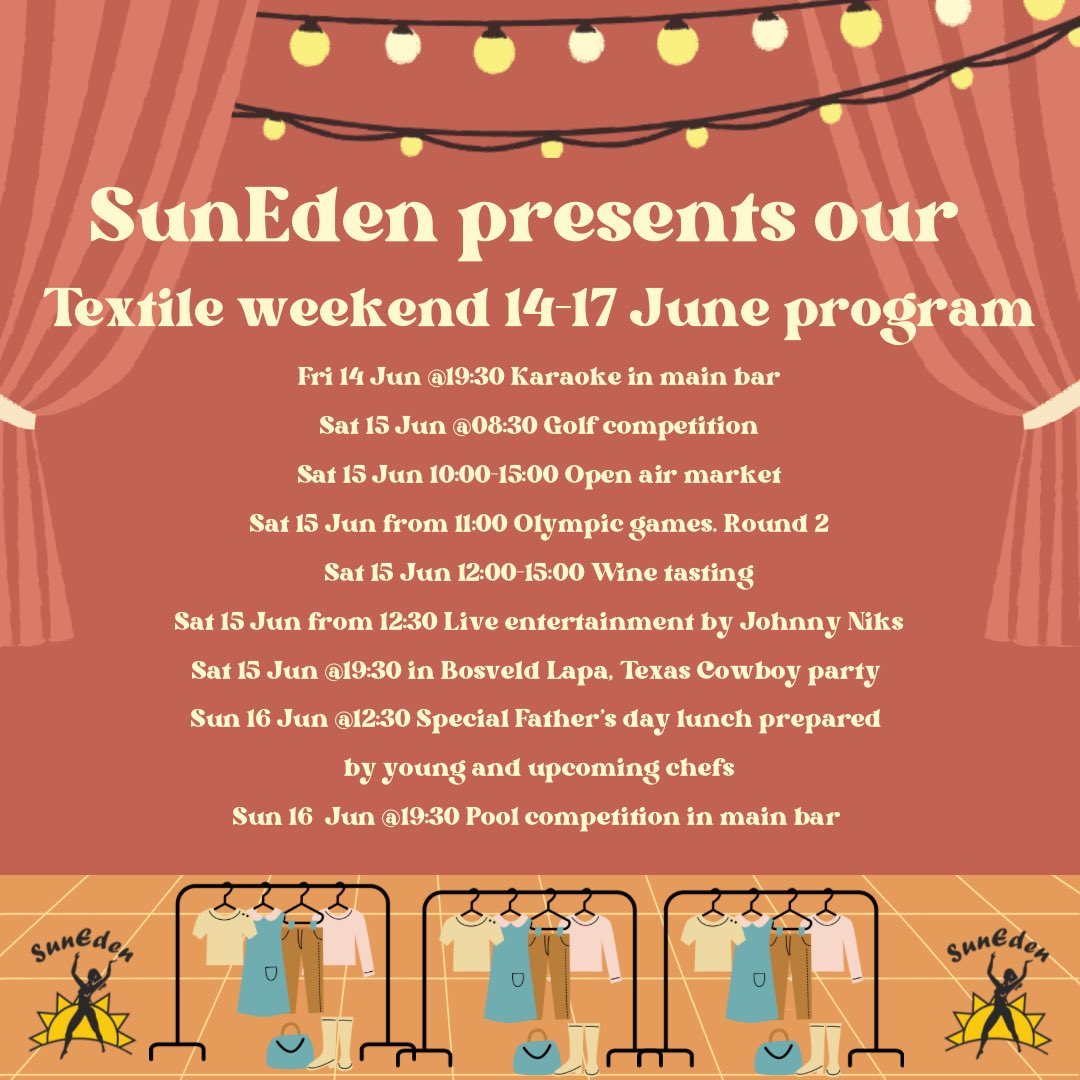 Bookmark these dates. Our Textile (clothing compulsory) weekend is the ideal time to invite friends and family who are curious  about SunEden but are not prepared to go naked.And remember our winter special 20% off  rates are applicable on our day fees as well. #sunedenresort