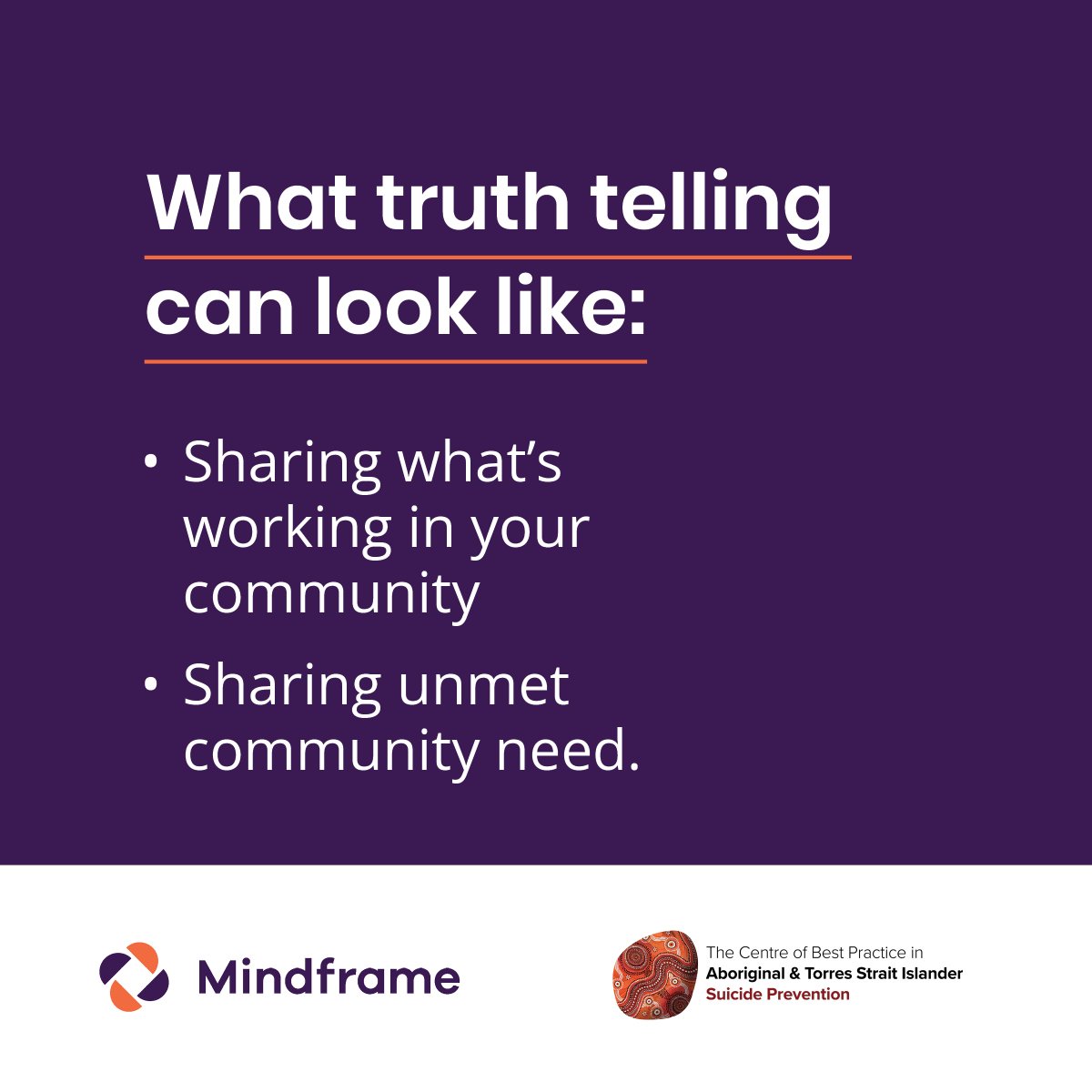 In a collaboration led by @CBPATSISP Everymind has co-developed a First Nations guide for truth-telling about suicide designed to support First Nations people to talk about suicide in a way that is safe for individuals, families and communities. Download: tinyurl.com/yfjhzzmu