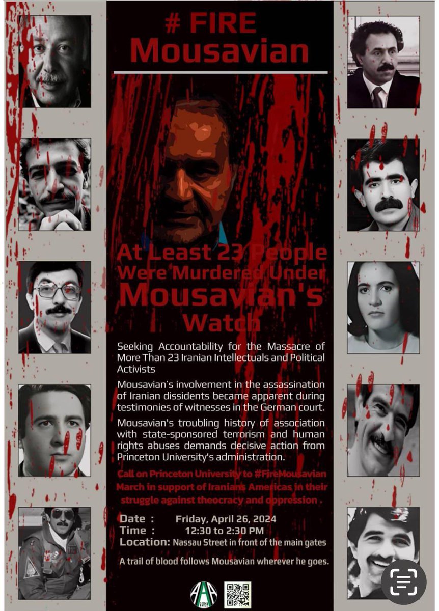 #MEFActionAlert

Come support @AAIRIA_Org as it protests at @Princeton on April 26, calling on school administrators to fire Professor @hmousavian, who is accused of overseeing the assassination of Iranian dissidents in Europe. 

Tell Princeton to #FireMousavian!