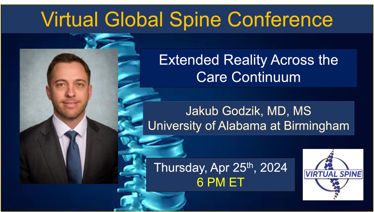 Virtual reality? Augmented reality? Extended reality?! What does this even mean? Find out with me on Thursday @virtualspine as I host my friend @JakeGodzikMD from @NeurosurgeryUab, the premier expert in this space in #neurosurgery #spine #orthopedics