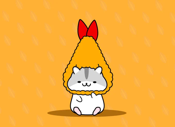 \おかぶりハムちゃん!/ 本日のお被り物はアジフライ! お魚いっぱい食べると頭が良くなるかも〜 #おかぶりハムちゃん #オリジナルイラスト