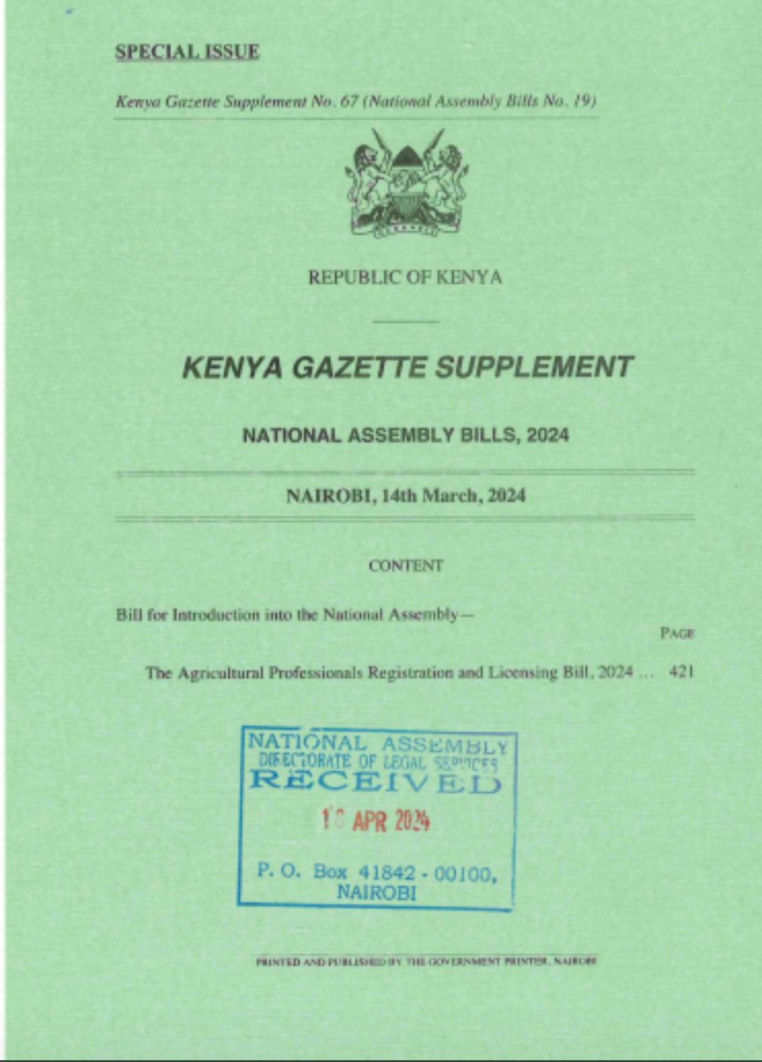 Attack on farmers and the rush to takeover agricultural land in kenya is at an alarming speed…

There's an interesting bill in the National Assembly called The Agricultural Professionals Registration & Licensing Bill, 2024. 

The bill provides that:

· One shall not engage in