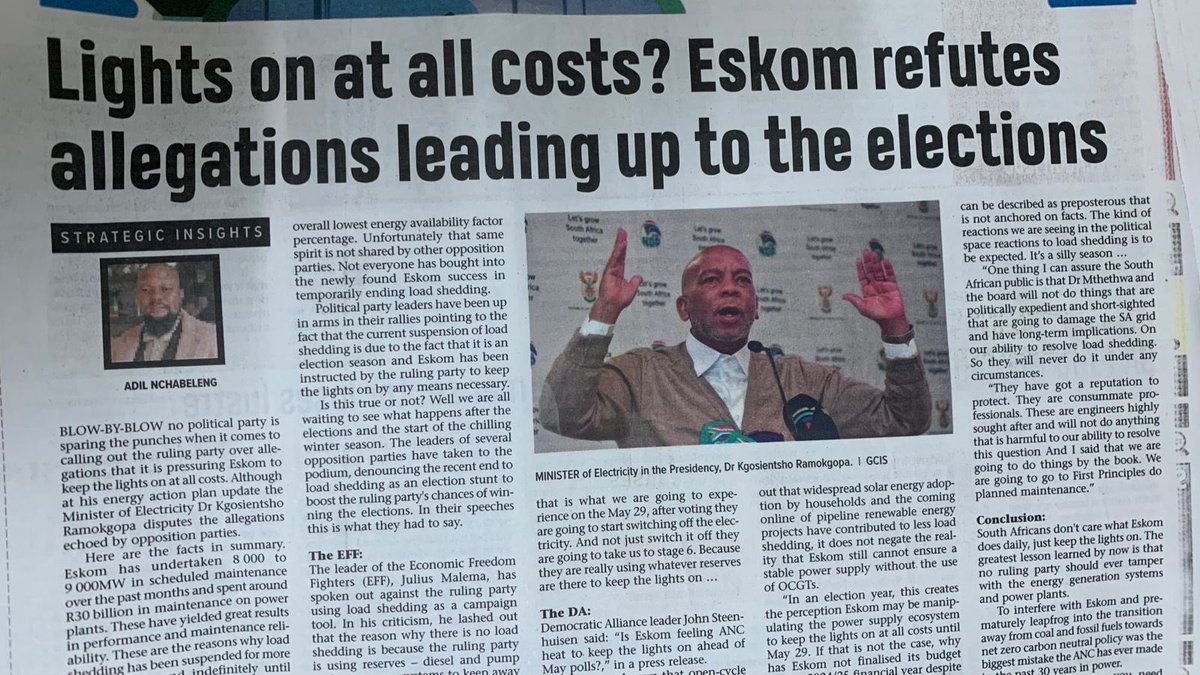 Is this Load Shedding suspension contrived for ANC election gain? The cost is enormous and unsustainable. Will SA be plunged back into darkness after the election? Nothing about this immoral party surprises any more. Clearly, the respite is temporary!