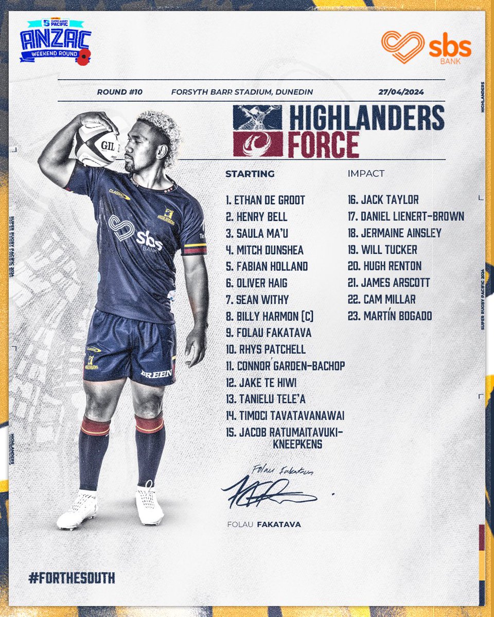 SQUAD | Your Highlanders team to take on @westernforce at Forsyth Barr Stadium for Super Rugby Pacific round 10 🔥 A Must Win Game. #FORTHESOUTH #rugby #nz #highlanders #superrugbypacific