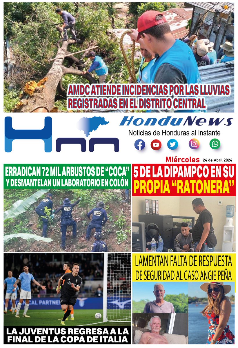 Portada #hondunewshnn Miércoles 24-abril-2024.