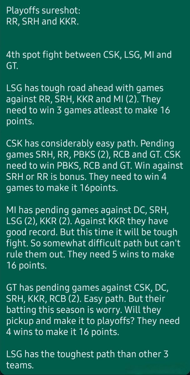 LSG vs MI (2), CSK vs GT are knockout games.