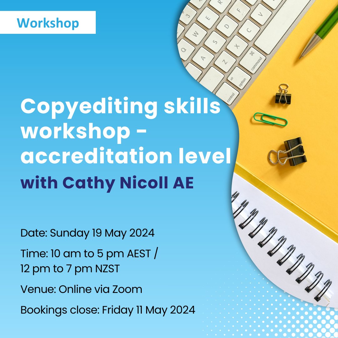 Keen to boost your copyediting skills? Need a refresher on style sheets? Want to learn some great strategies for communicating with authors? This full-day workshop is for you! Bookings close on Friday 11 May 2024 so don't delay and book today: iped.memnet.com.au/MemberSelfServ…