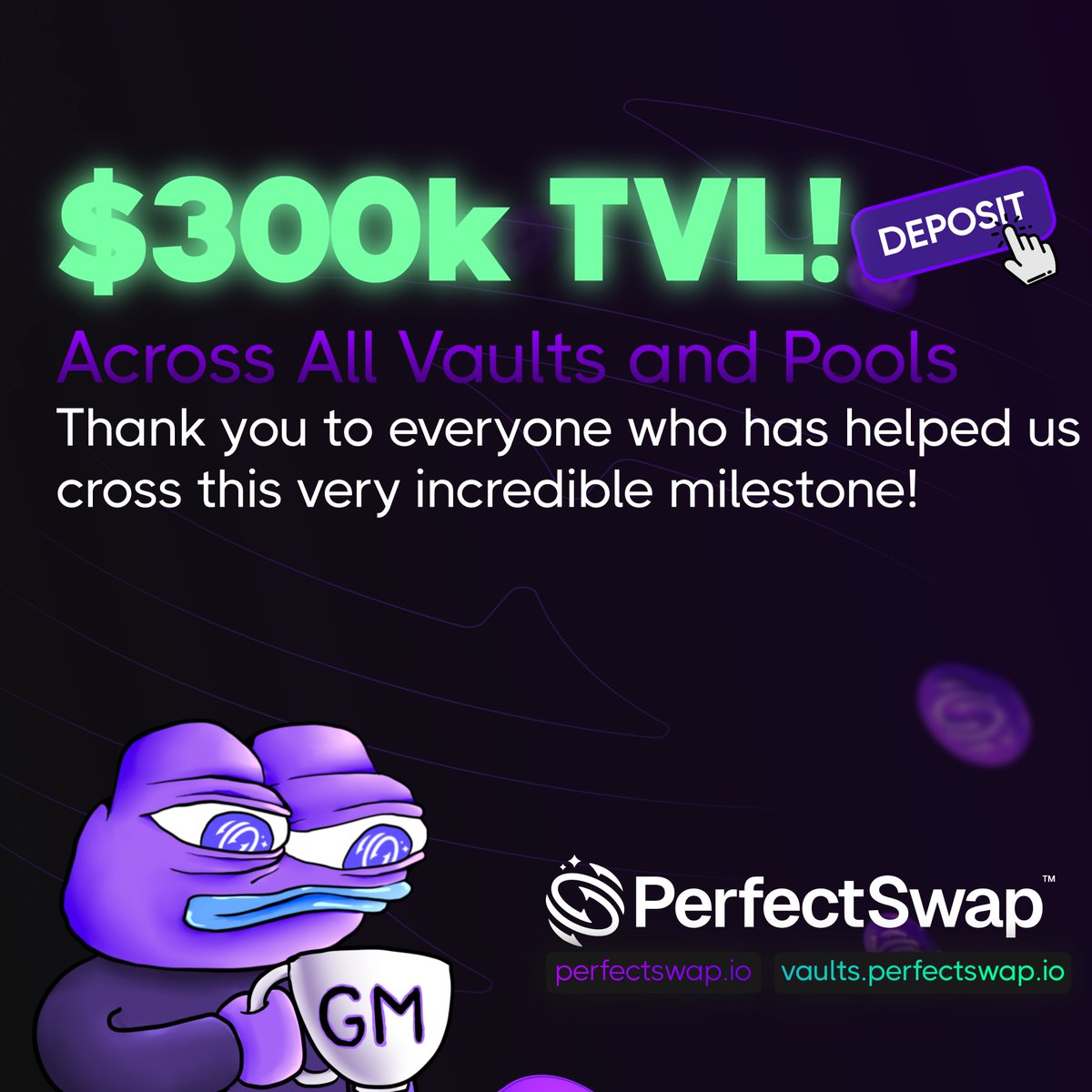 We have officially just crossed $300k in TVL! A huge milestone for us as we're 100% backed by our community and a small but passionate and dedicated team💜 A big thank you to all of our core partners as we couldn't have done this without you: @Dolomite_io @stryke_xyz…