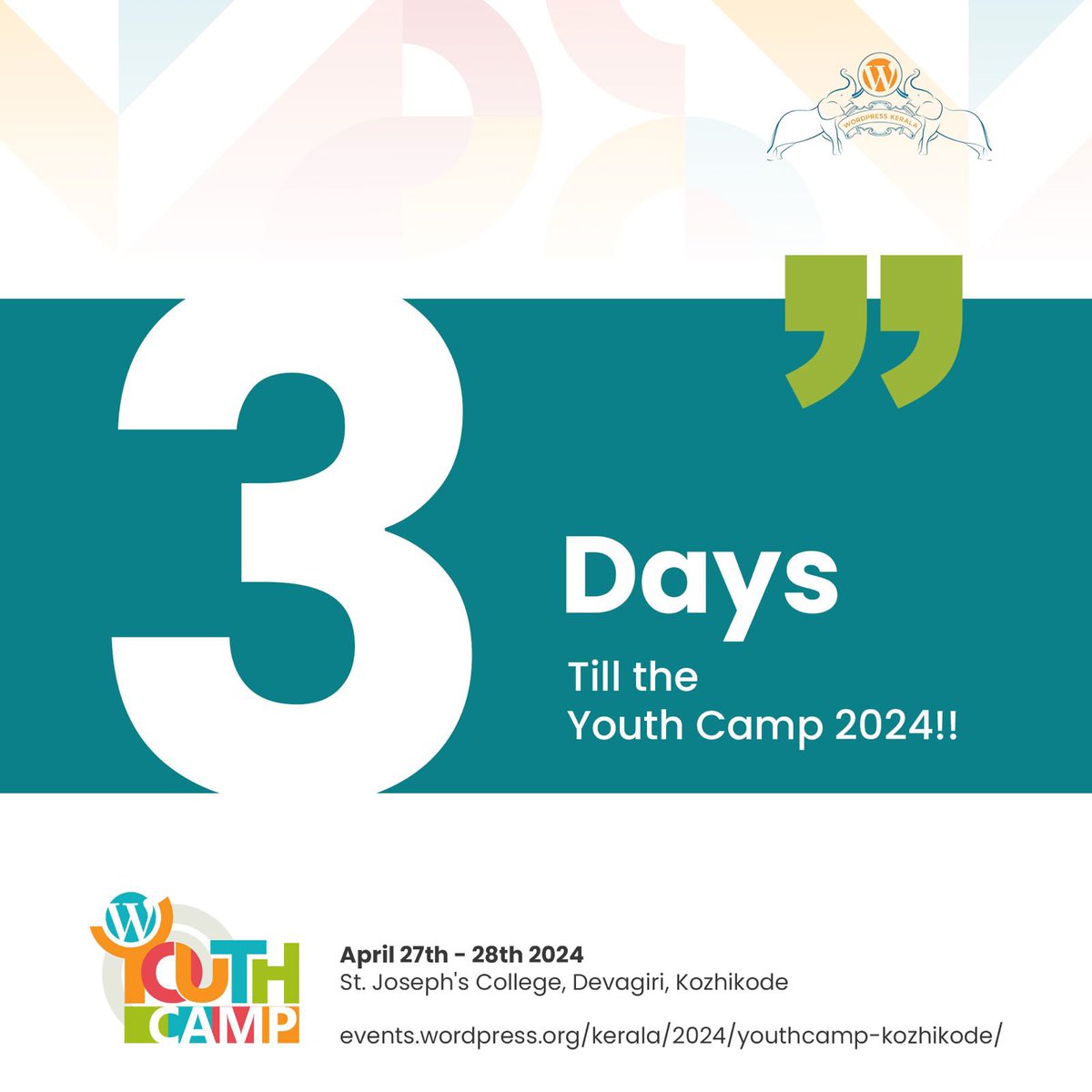 🚨3 MORE DAYS UNTIL #WordPress #YouthCamp Kozhikode 🔔
Our two day WordPress workshop for students has VERY limited seats - get your tickets before we sell out, and join us on Apr 27-28, at St Joseph’s College Devagiri for an exciting WP #workshop!
events.wordpress.org/kerala/2024/yo…