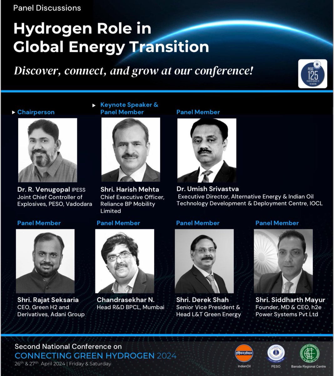Honored to be invited as a Panel Member to discuss Hydrogen’s role in Energy Transition at the 2nd National Conference on Connecting Green Hydrogen #CGH2024 to be held in Vadodara on April 26th & 27. I am looking forward to gaining valuable insights from Industry, Academia &
